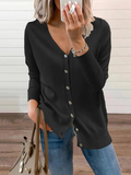 Button-Up Knit Cardigan for Women with V-Neck