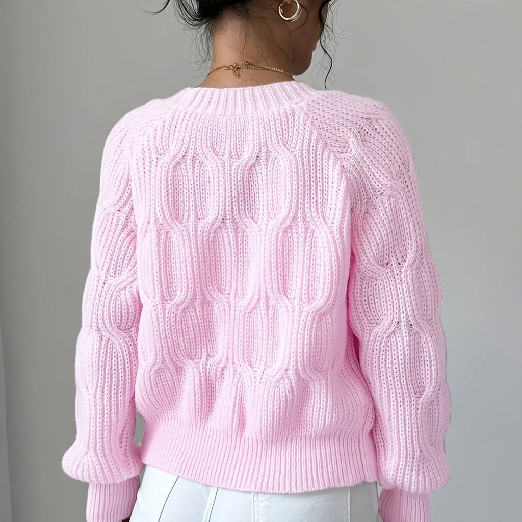 Cable Knit Cardigan for Women with 3D Bow Detail