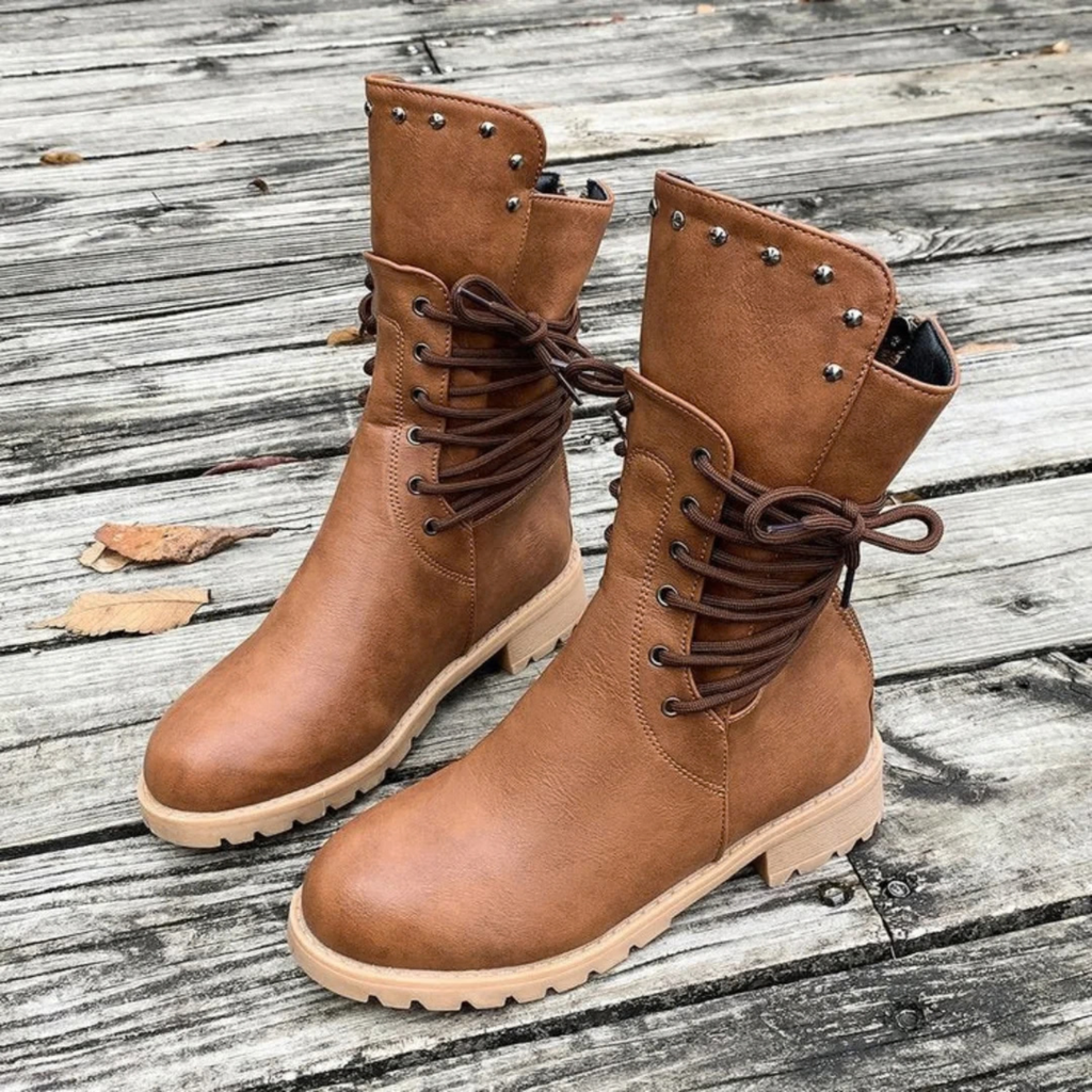 Comfortable Lace-Up Boots for Women with Rivet Detailing