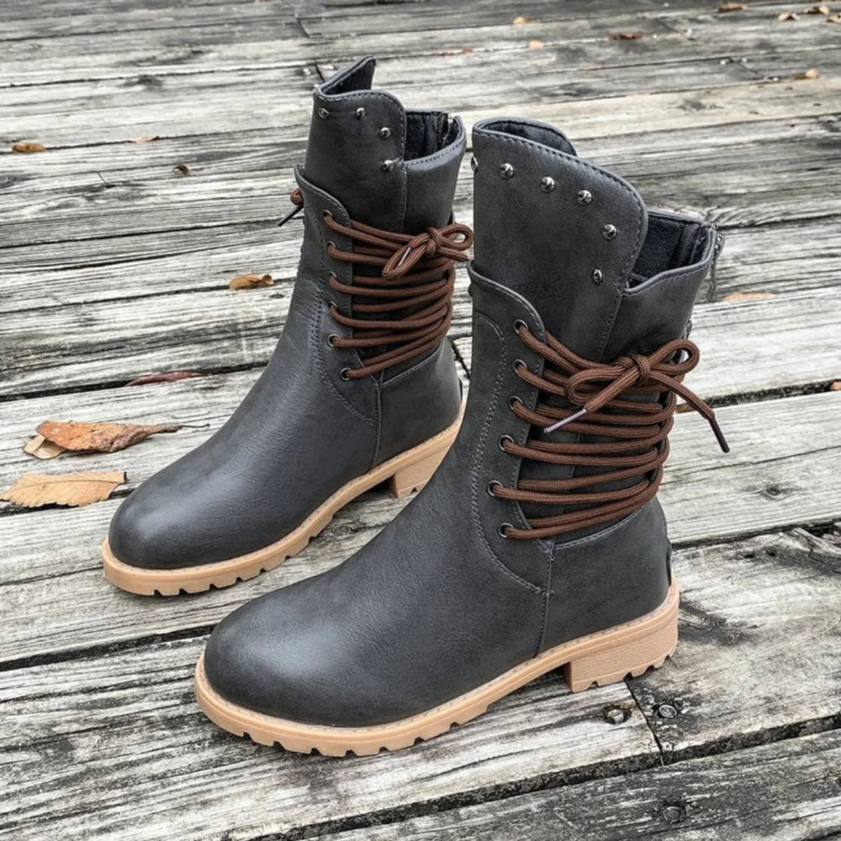 Comfortable Lace-Up Boots for Women with Rivet Detailing