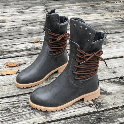 Comfortable Lace-Up Boots for Women with Rivet Detailing