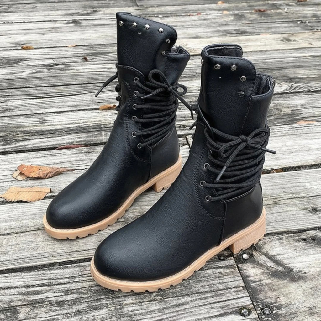 Comfortable Lace-Up Boots for Women with Rivet Detailing