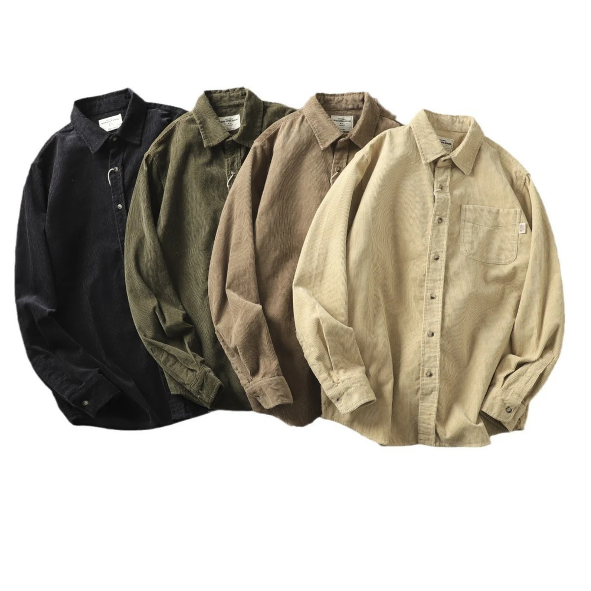 Corduroy Button Up Shirt Jacket for Men with Curved Hem