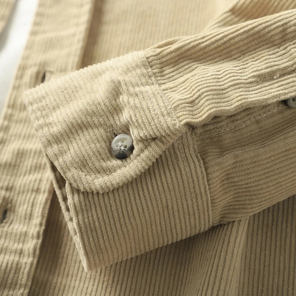 Corduroy Button Up Shirt Jacket for Men with Curved Hem