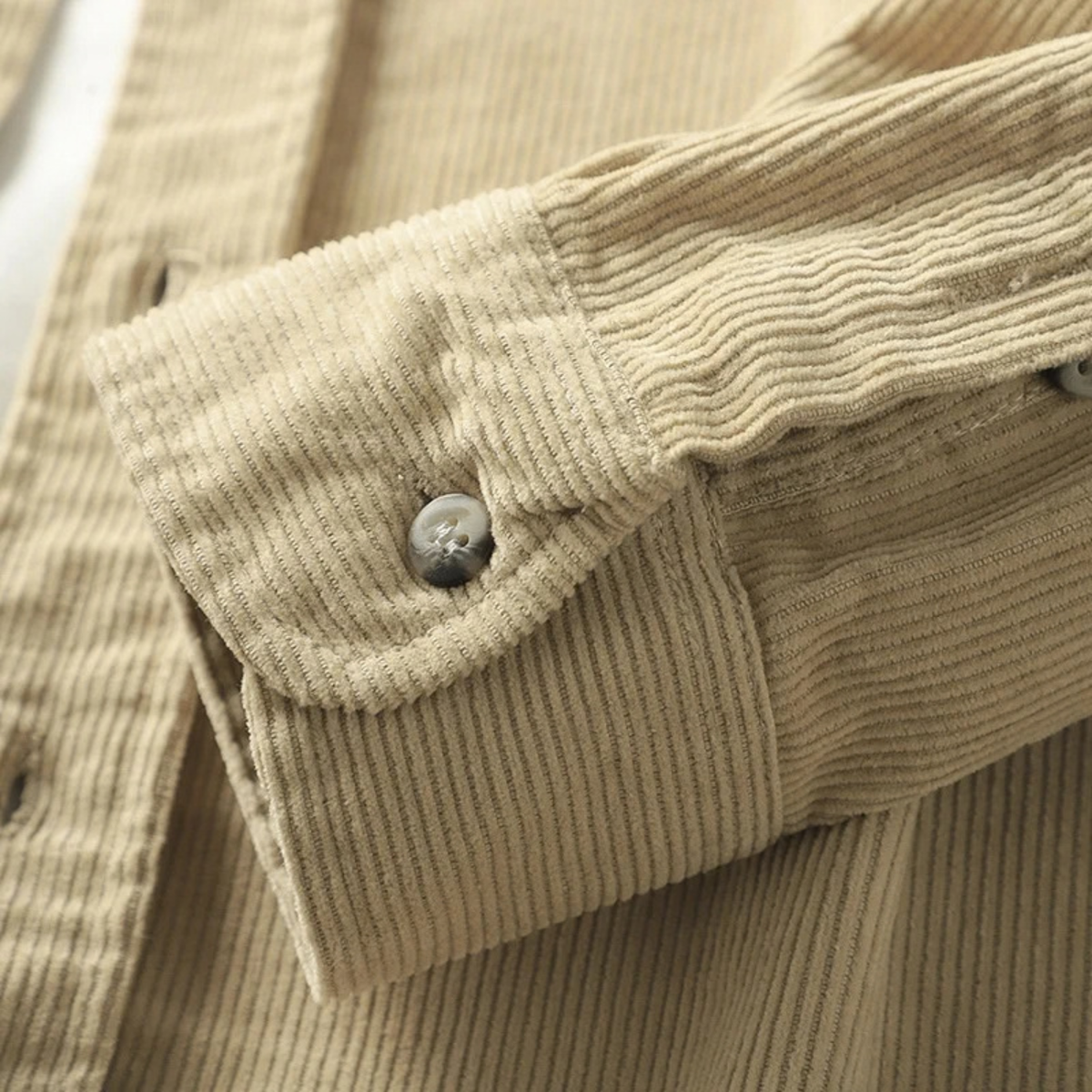 Corduroy Button Up Shirt Jacket for Men with Curved Hem