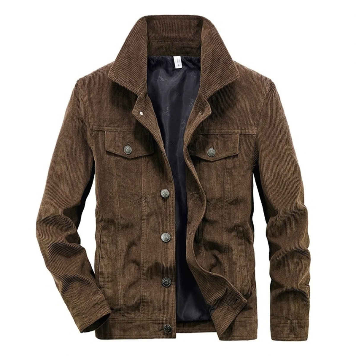 Corduroy Lined Trucker Jacket for Men with Flap Chest Pockets