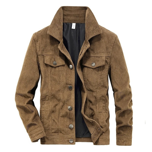Corduroy Lined Trucker Jacket for Men with Flap Chest Pockets