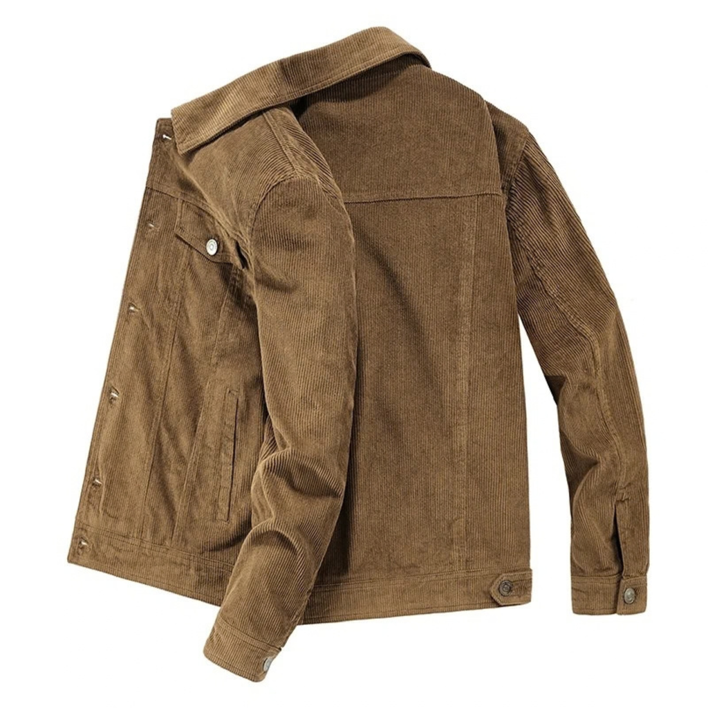 Corduroy Lined Trucker Jacket for Men with Flap Chest Pockets