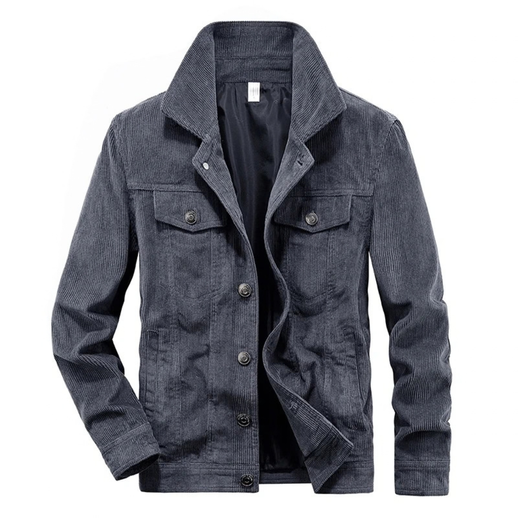 Corduroy Lined Trucker Jacket for Men with Flap Chest Pockets