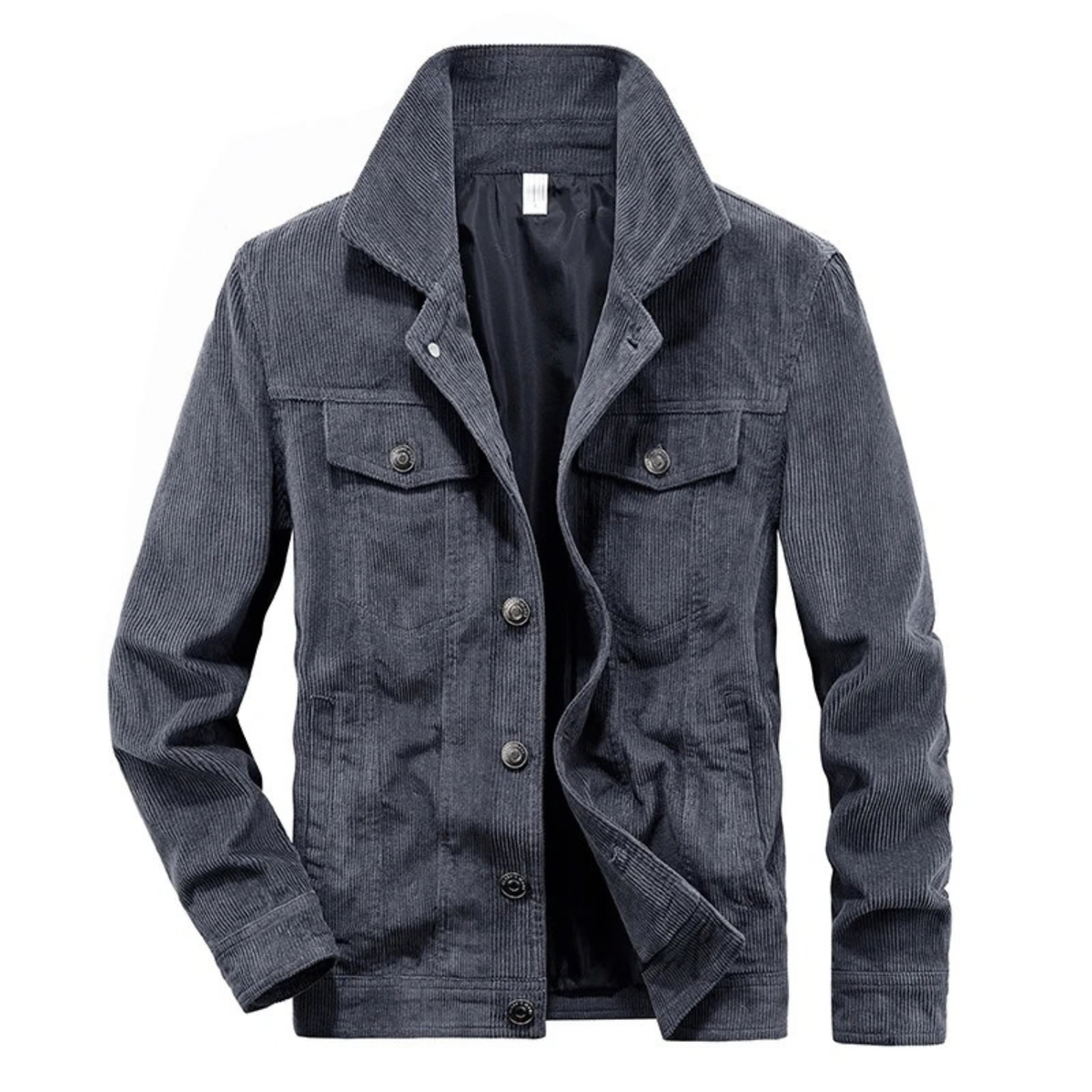 Corduroy Lined Trucker Jacket for Men with Flap Chest Pockets