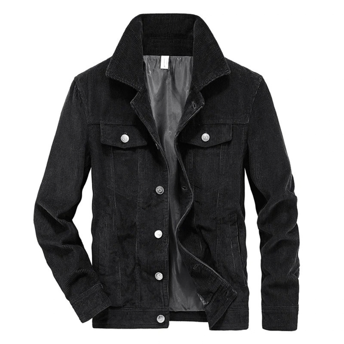 Corduroy Lined Trucker Jacket for Men with Flap Chest Pockets