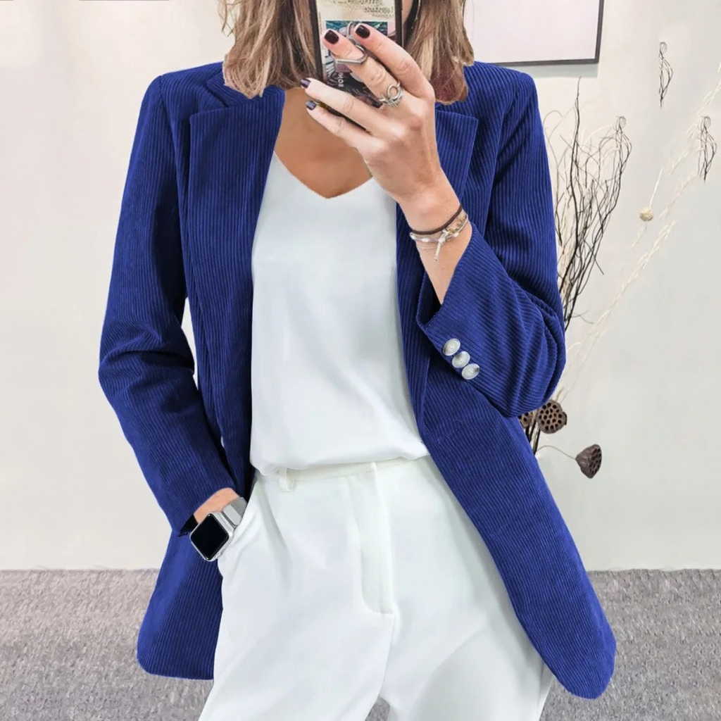 Corduroy Longline Open Front Blazer Jacket for Women