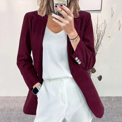Corduroy Longline Open Front Blazer Jacket for Women