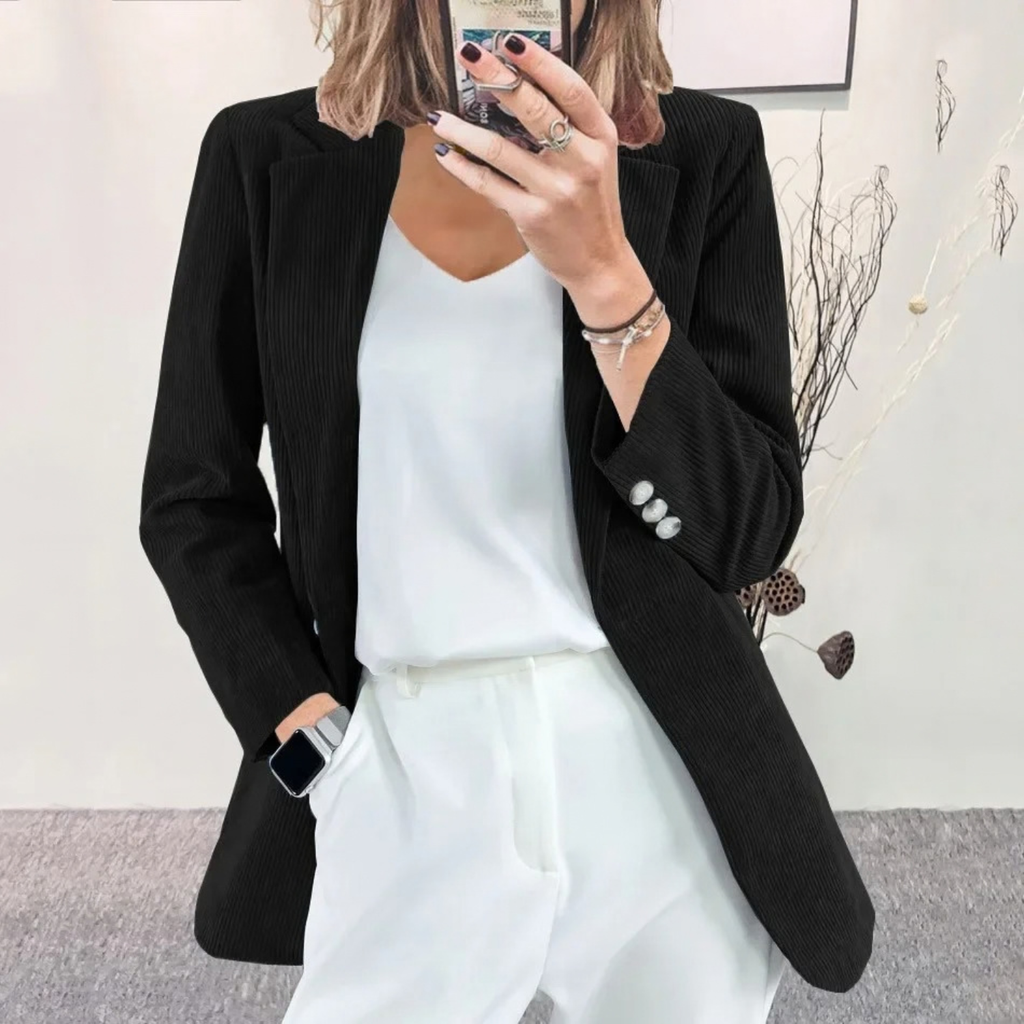 Corduroy Longline Open Front Blazer Jacket for Women