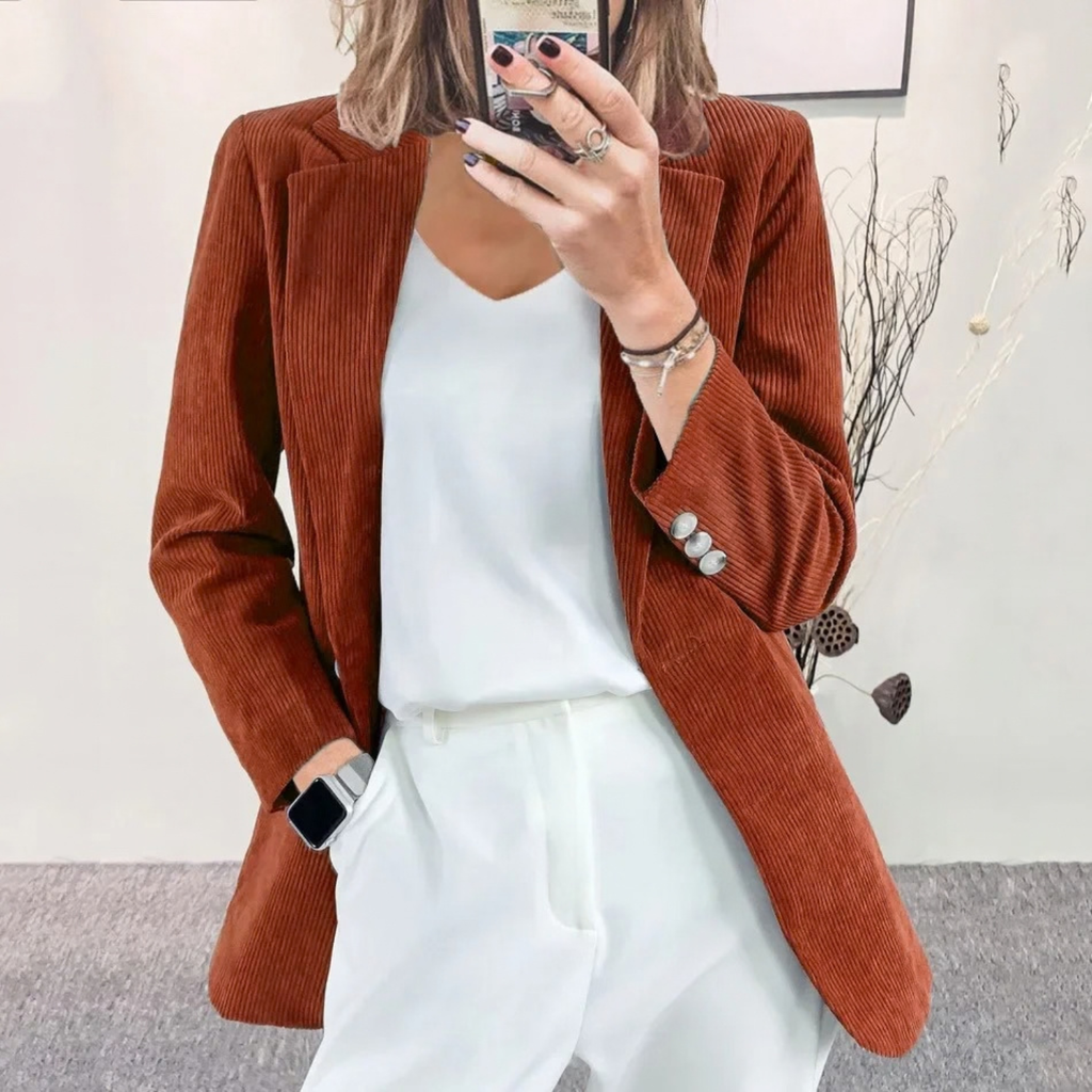 Corduroy Longline Open Front Blazer Jacket for Women