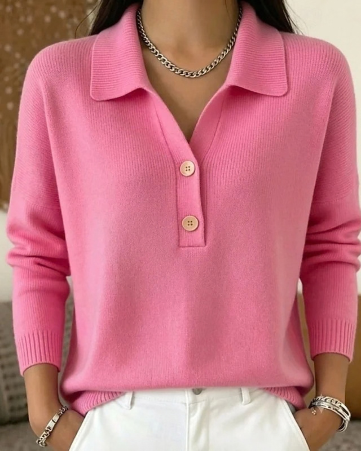 Drop Shoulder Polo Sweater for Women