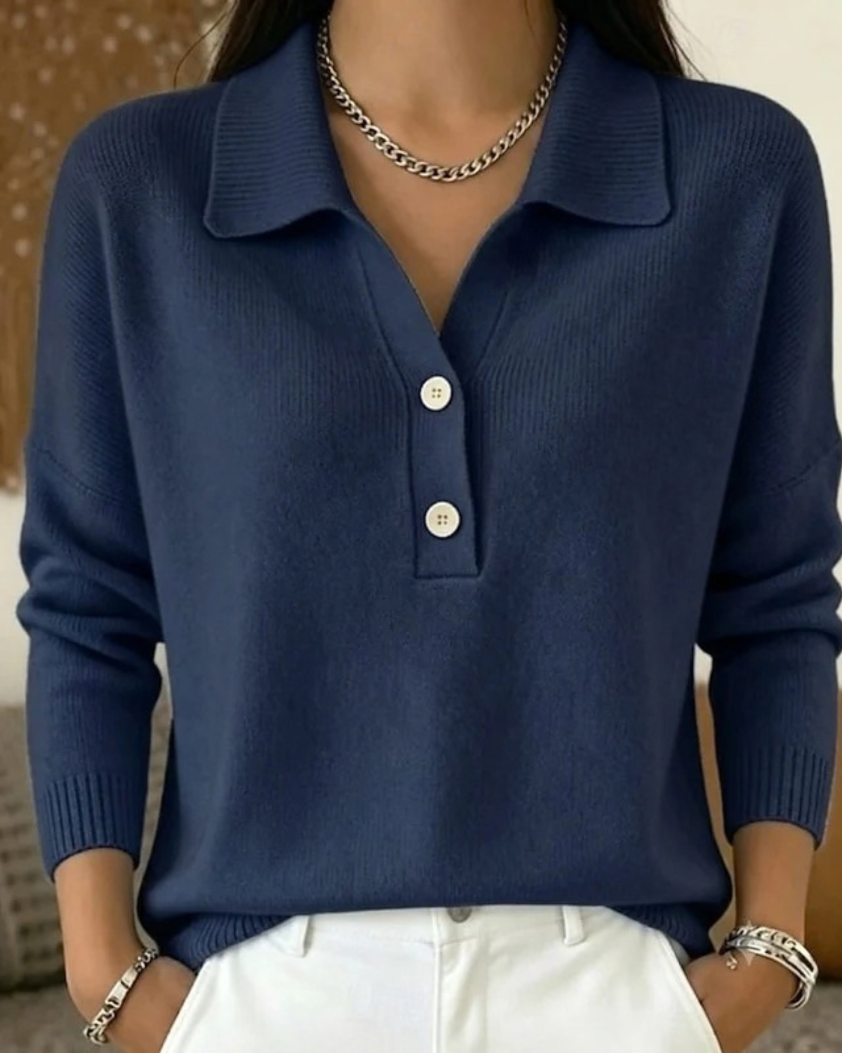 Drop Shoulder Polo Sweater for Women