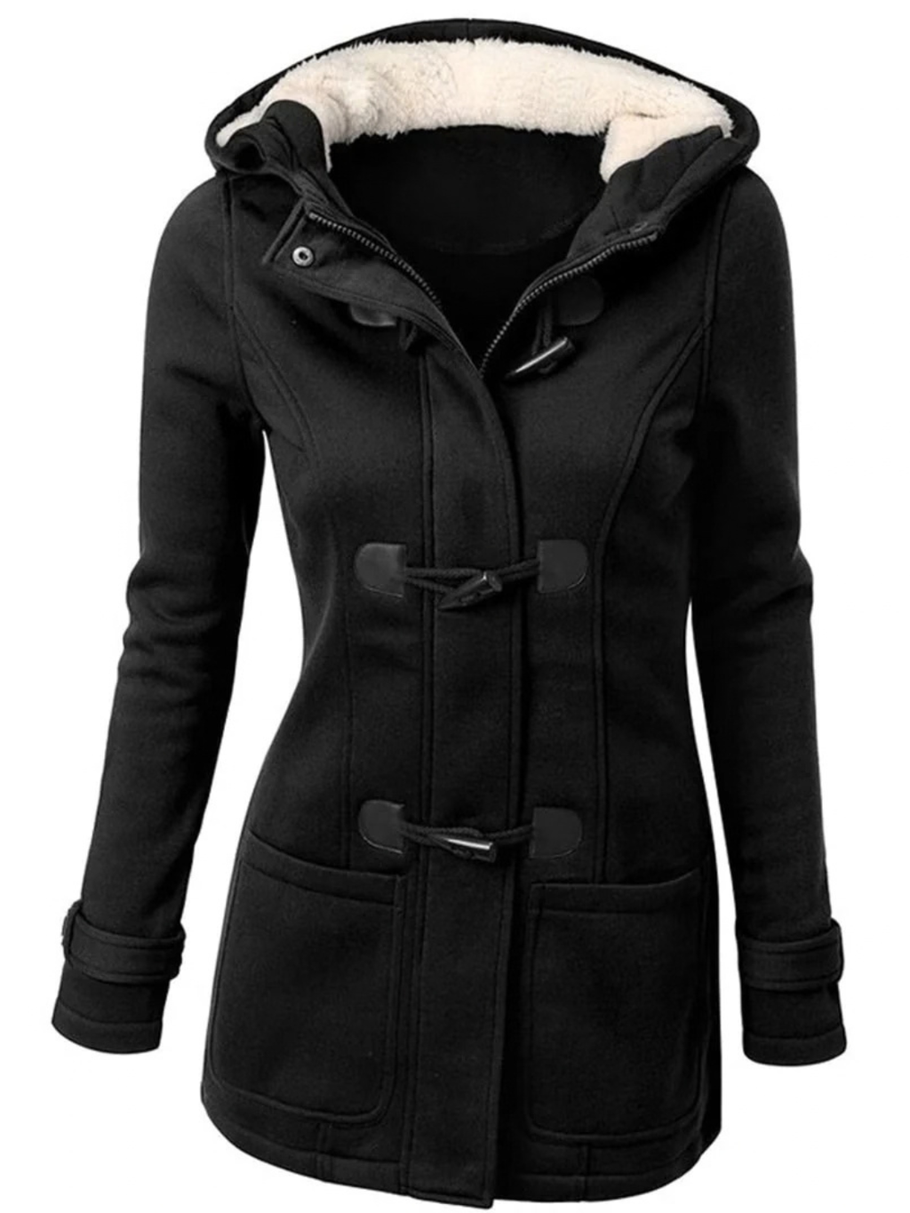 Duffle Coat for Women with Fleece-Lined Hood