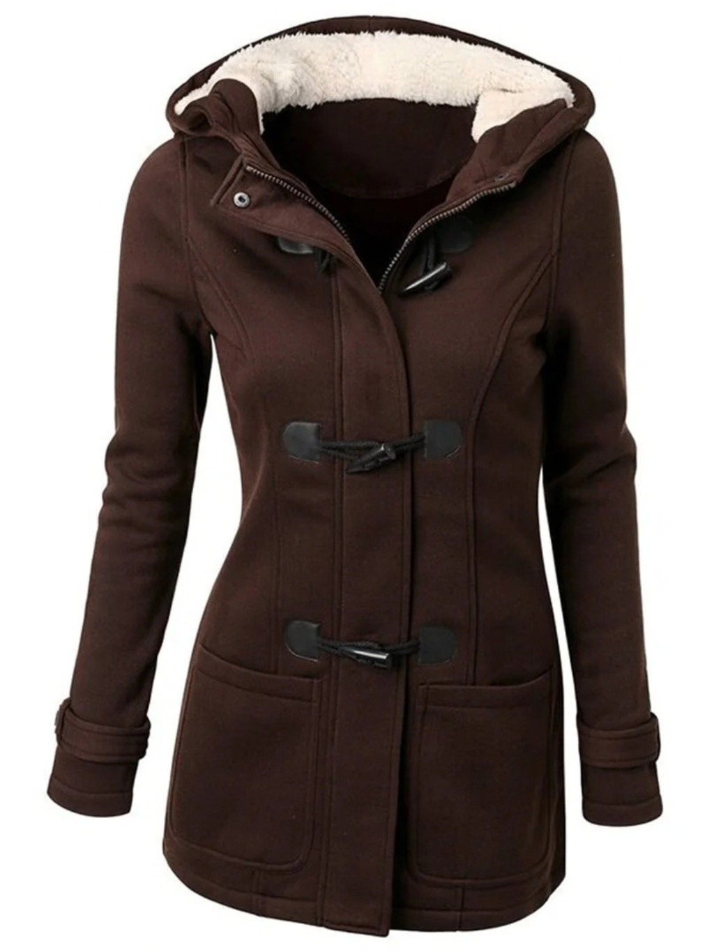 Duffle Coat for Women with Fleece-Lined Hood