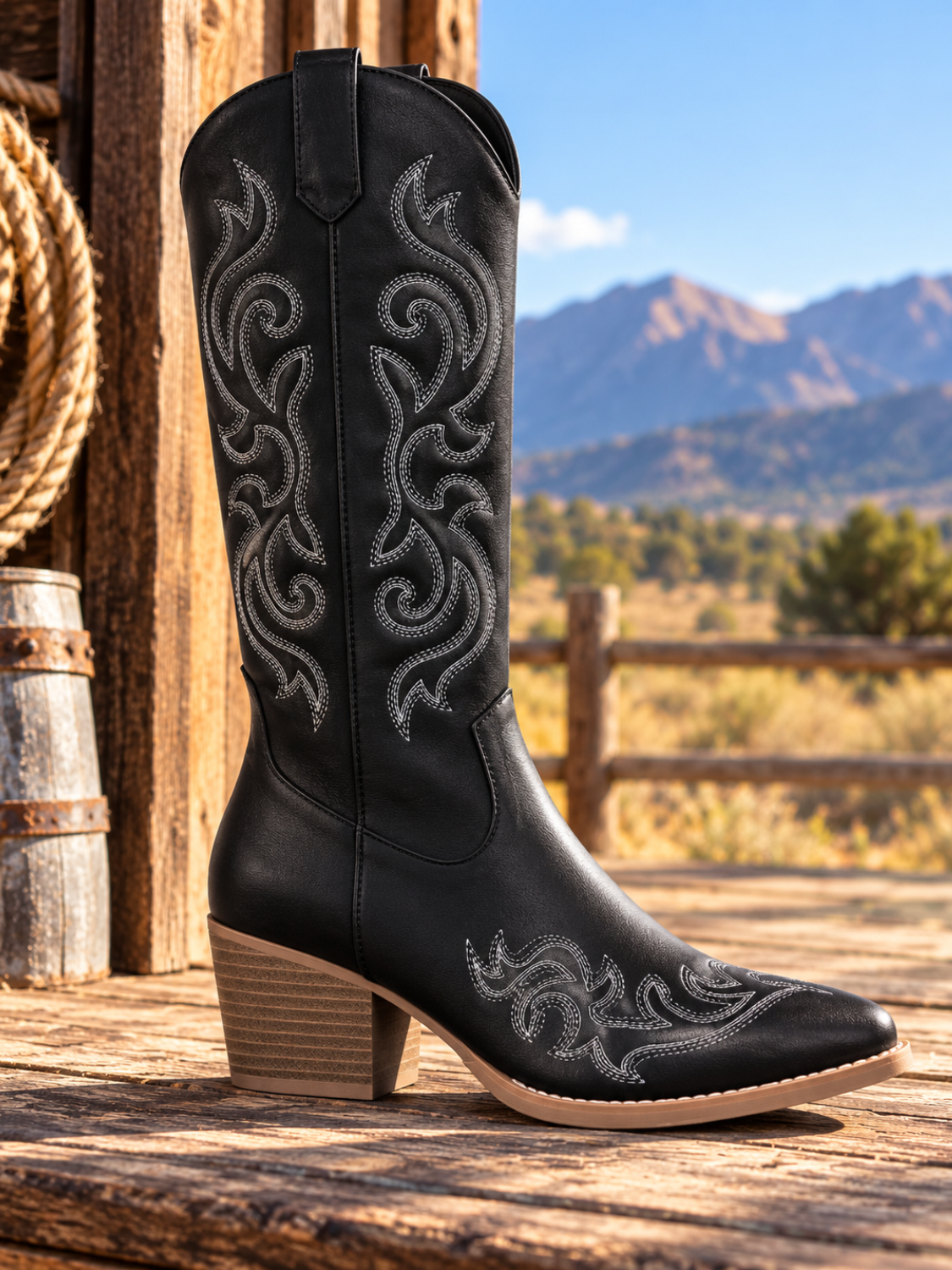 Embroidered Mid-Calf Cowboy Boots for Women