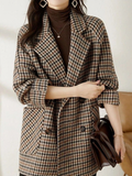 Houndstooth Double-Breasted Blazer Coat for Women