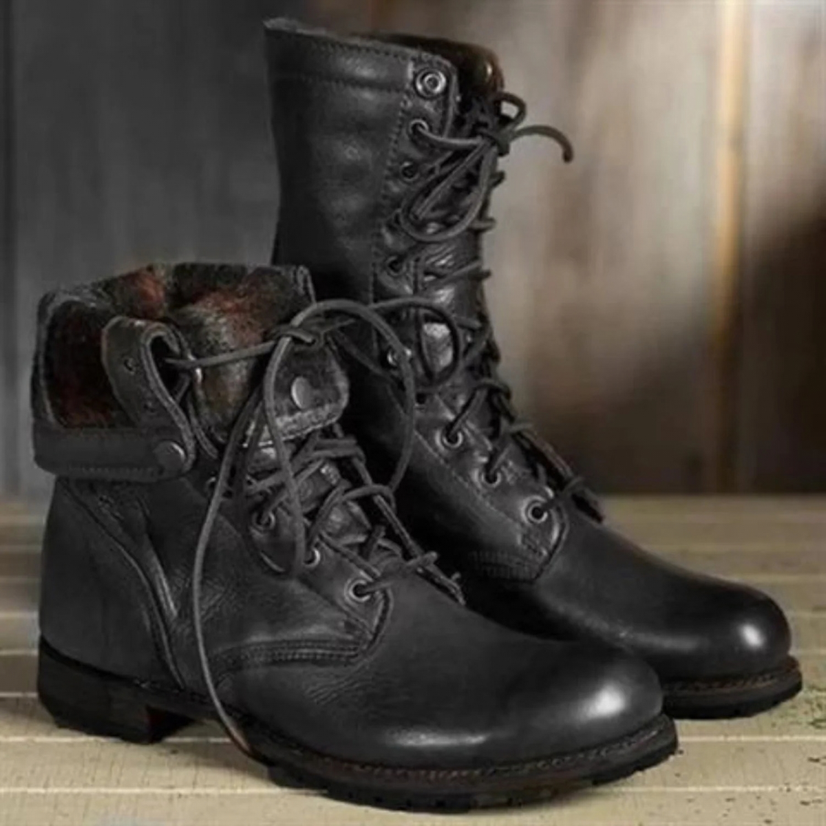 Leather Lace-Up Mid-Calf Boots for Women