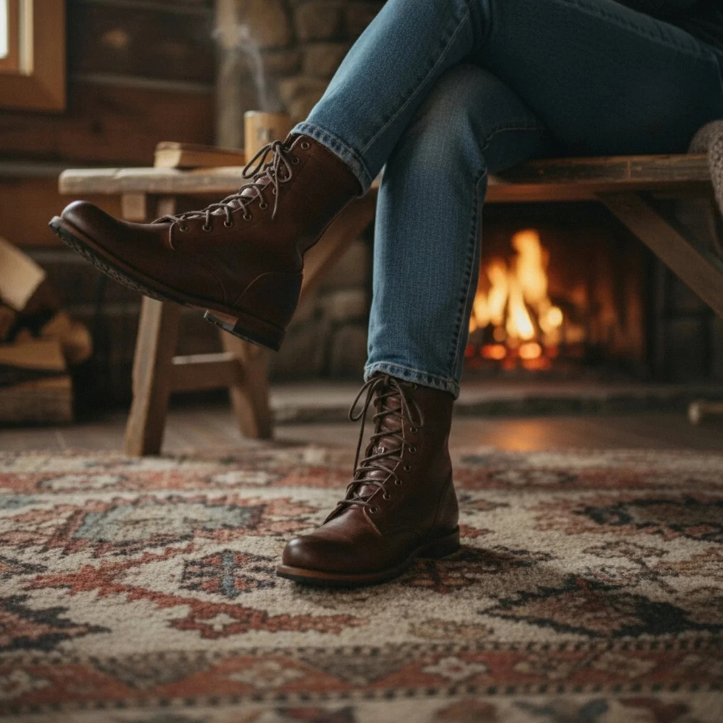 Leather Lace-Up Mid-Calf Boots for Women