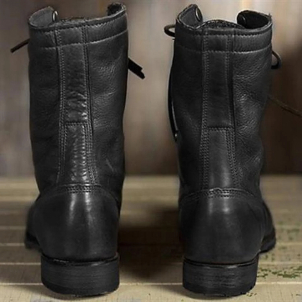 Leather Lace-Up Mid-Calf Boots for Women