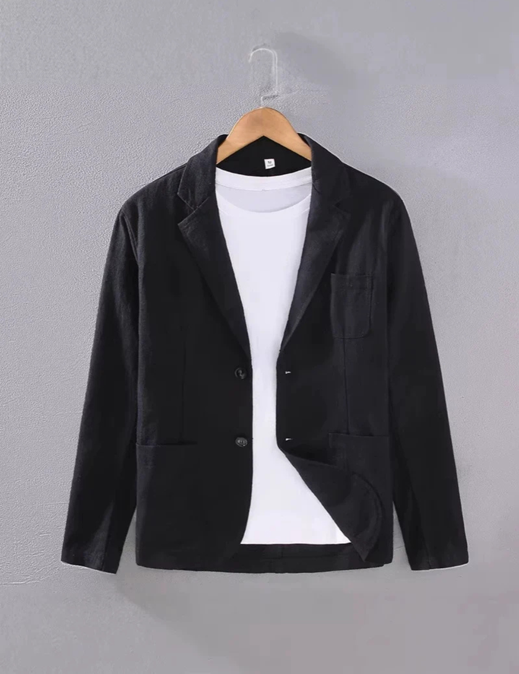 Linen Blazer for Men with Patch Pockets