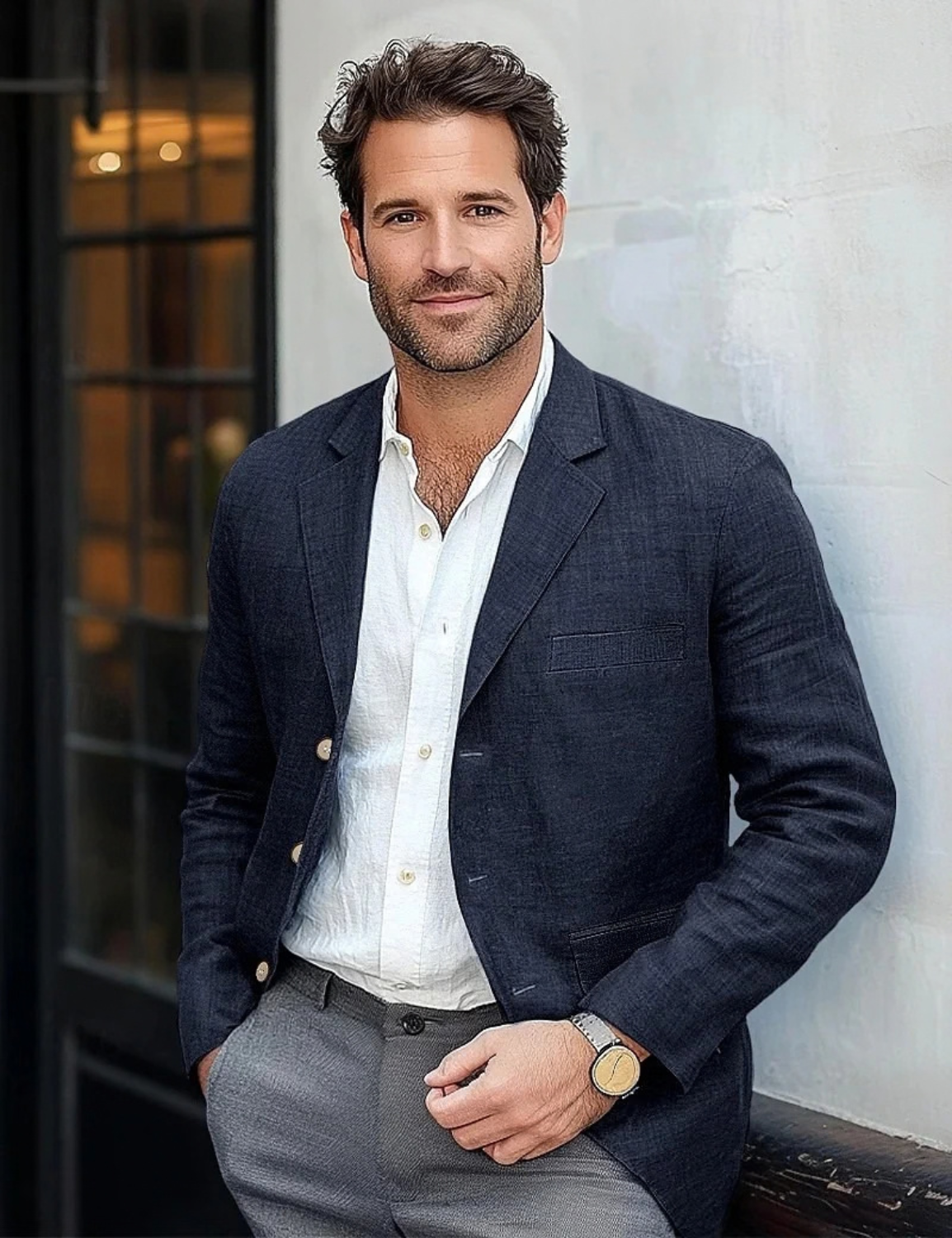 Linen Casual Blazer for Men with Notch Lapel