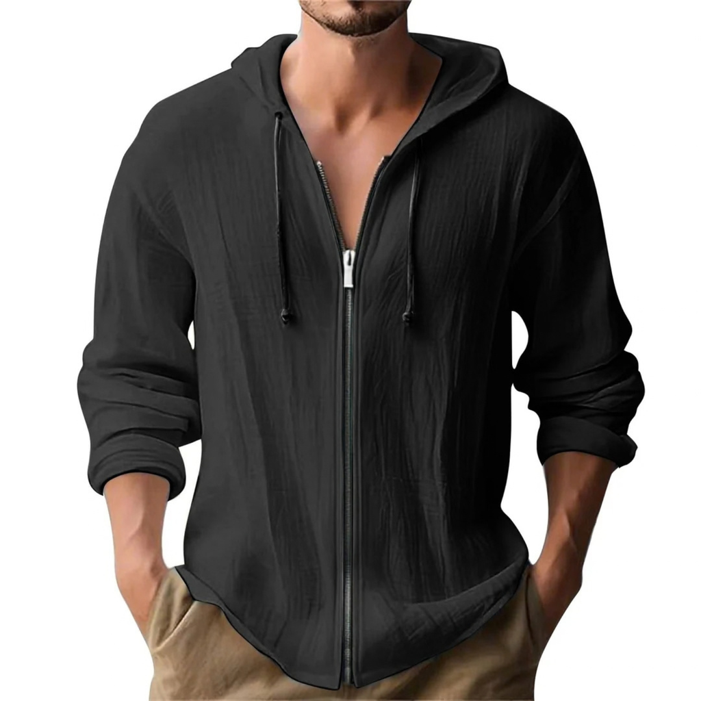 Linen Zip-Up Hoodie Jacket for Men