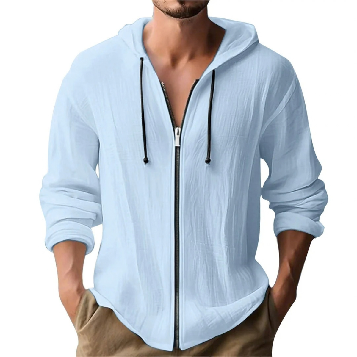 Linen Zip-Up Hoodie Jacket for Men