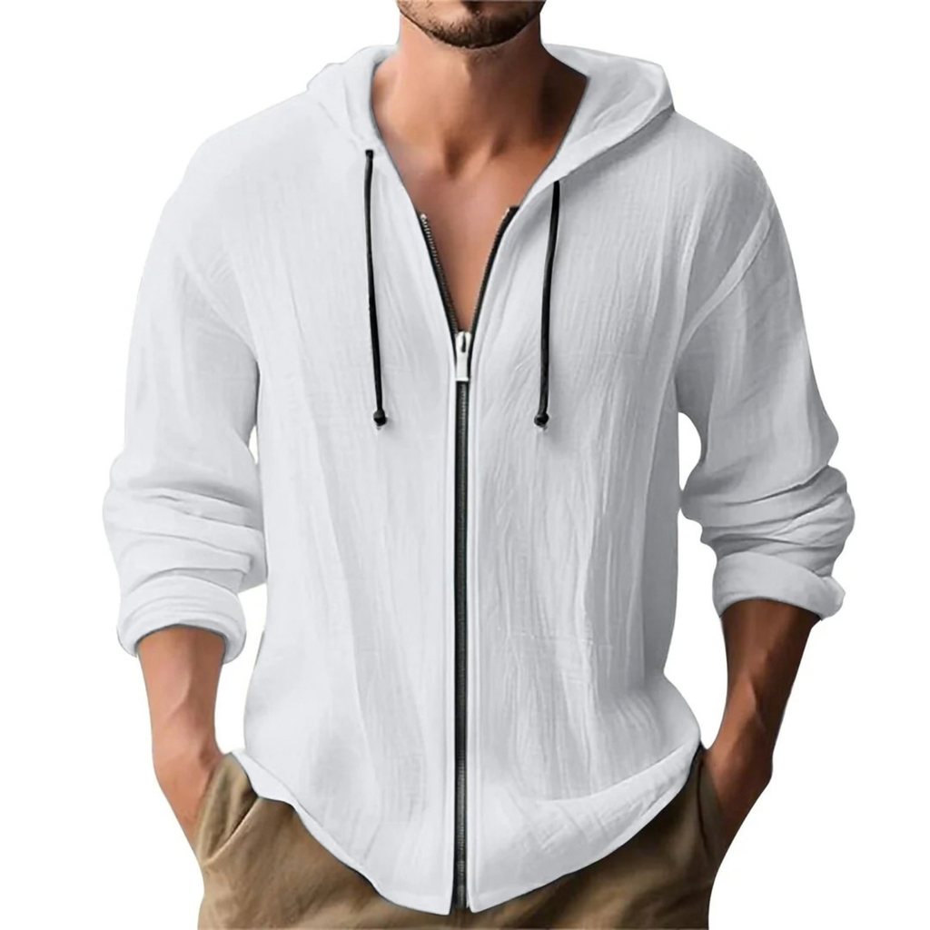 Linen Zip-Up Hoodie Jacket for Men
