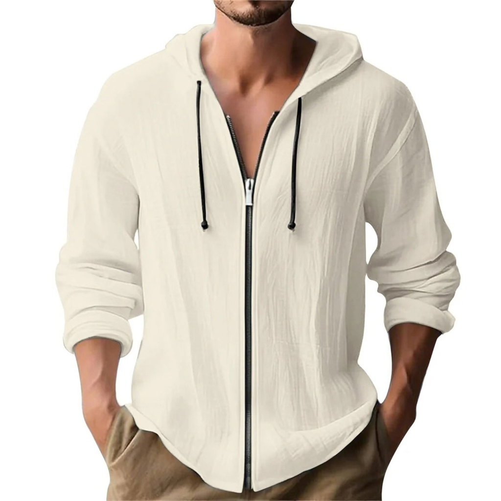 Linen Zip-Up Hoodie Jacket for Men