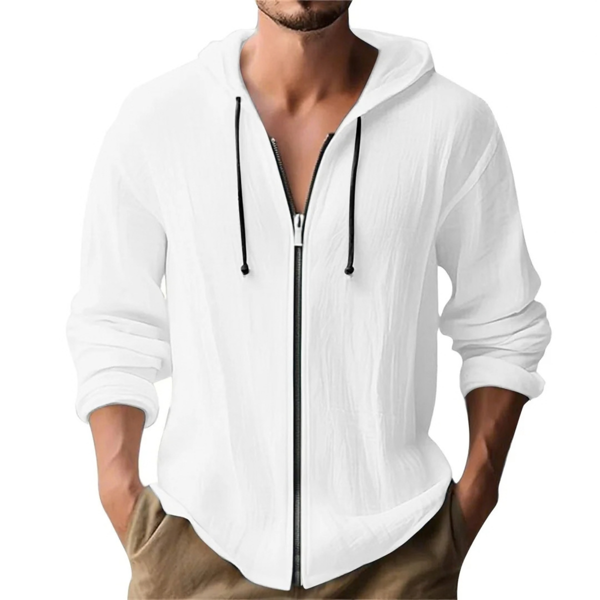 Linen Zip-Up Hoodie Jacket for Men