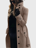 Long Trench Coat for Women with Stand Collar