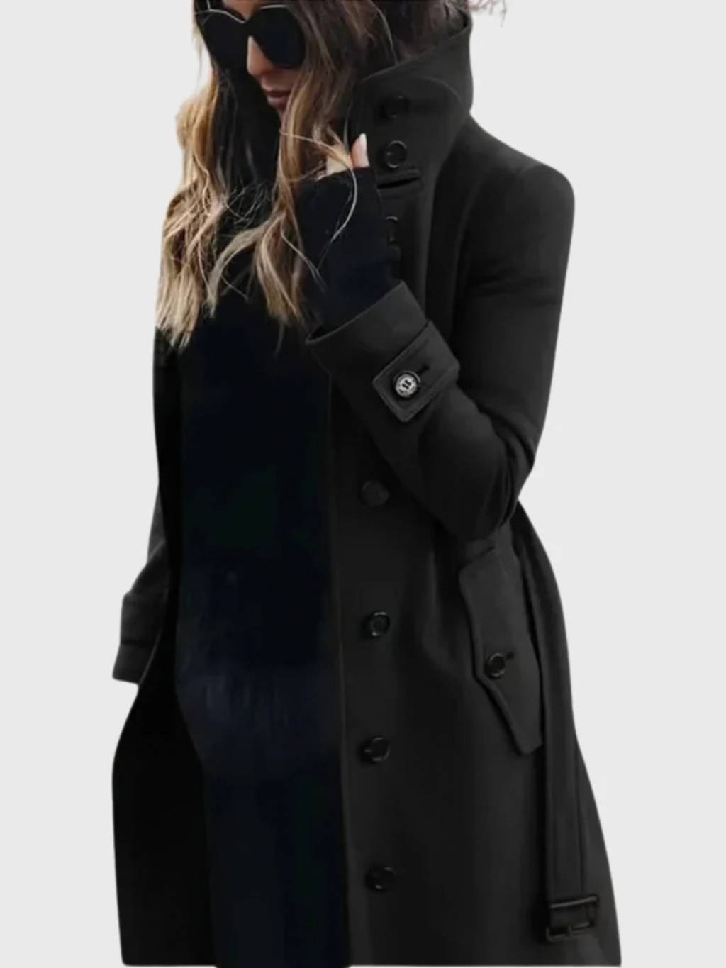 Long Trench Coat for Women with Stand Collar