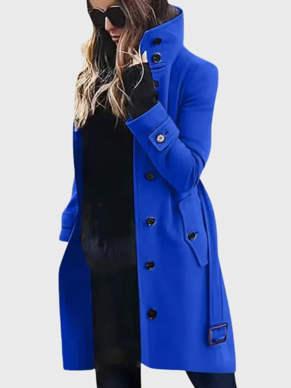 Long Trench Coat for Women with Stand Collar