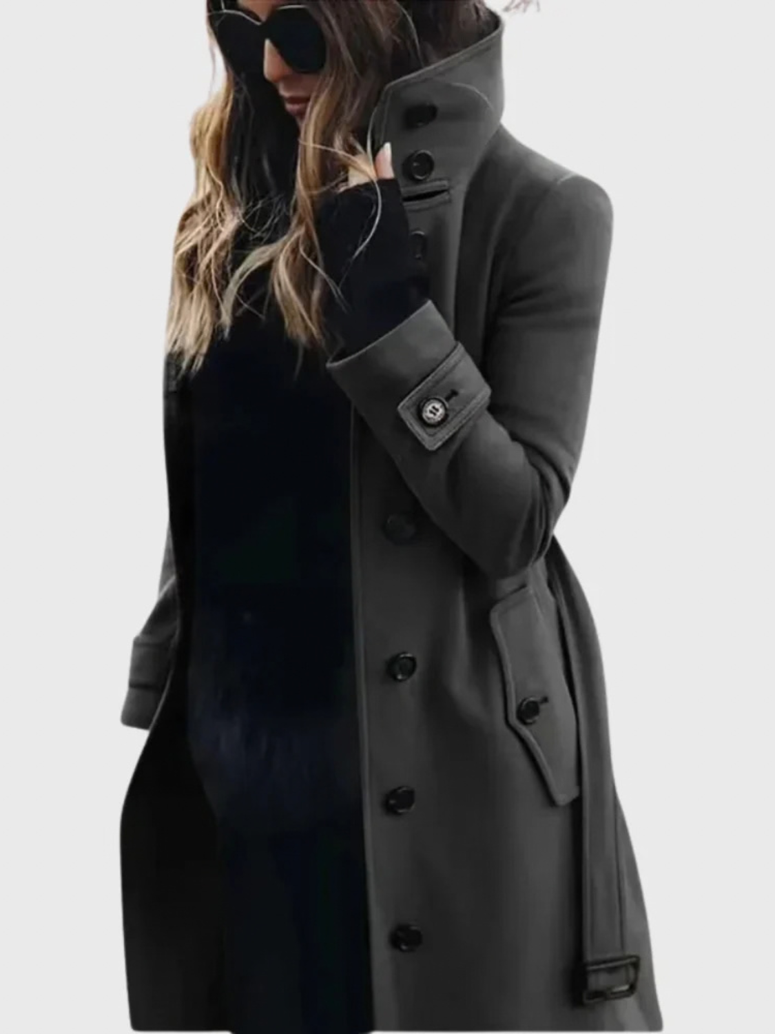 Long Trench Coat for Women with Stand Collar