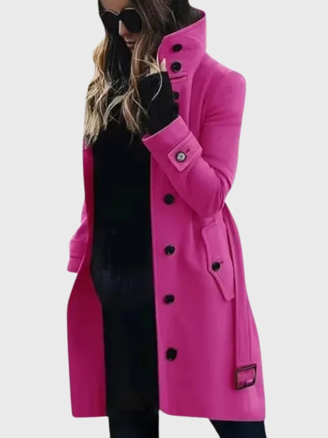 Long Trench Coat for Women with Stand Collar
