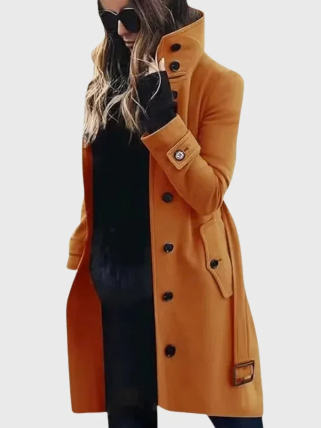 Long Trench Coat for Women with Stand Collar
