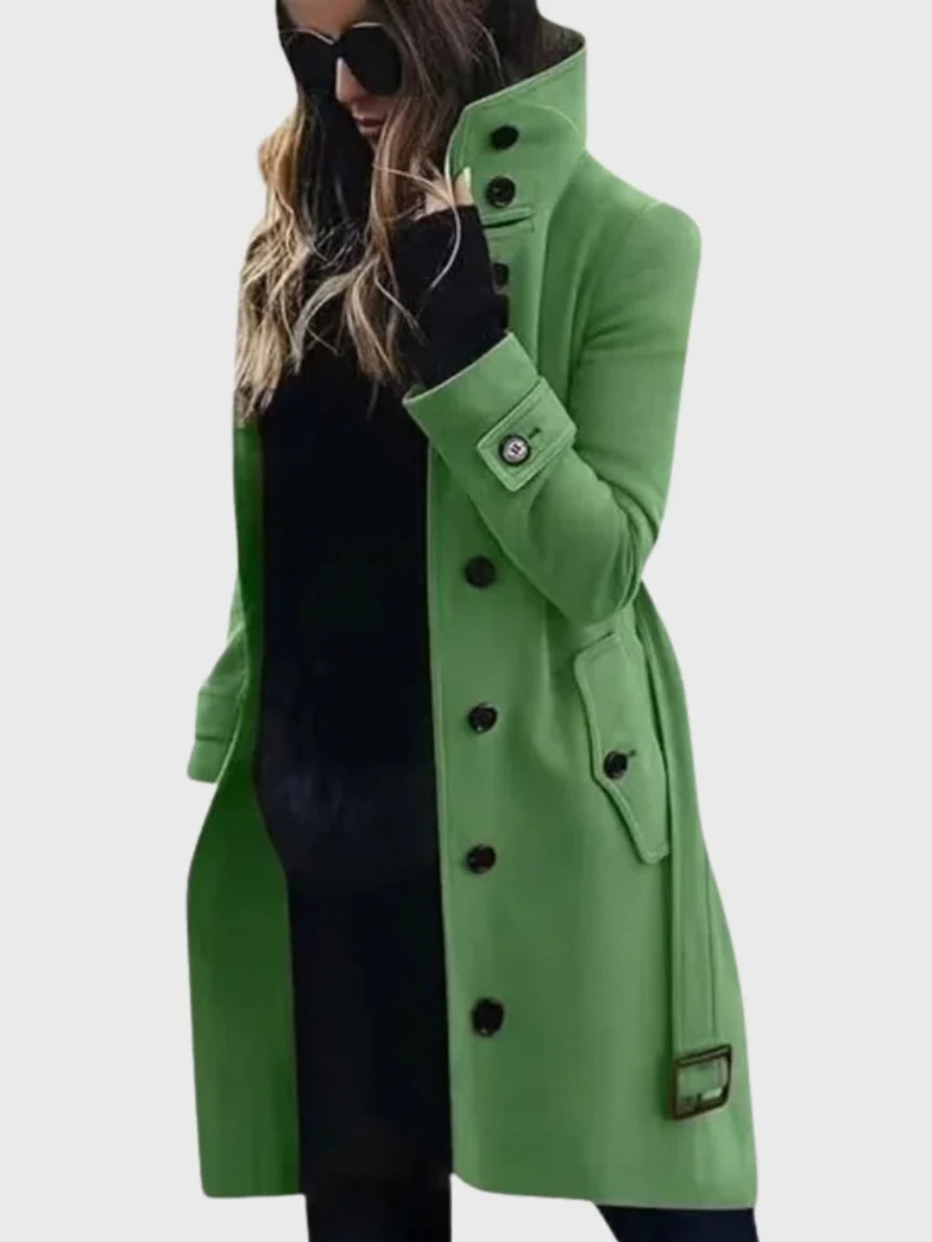 Long Trench Coat for Women with Stand Collar