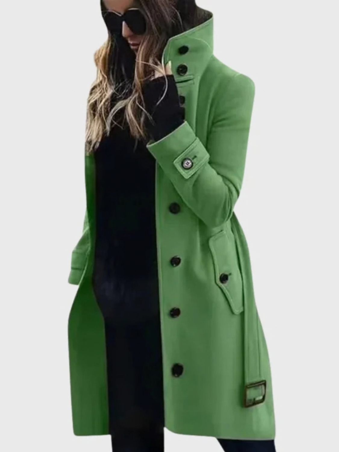 Long Trench Coat for Women with Stand Collar