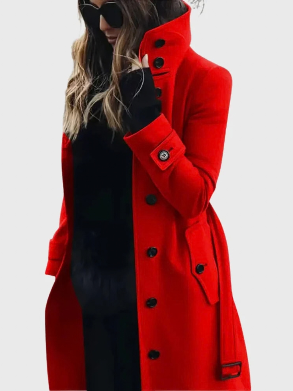 Long Trench Coat for Women with Stand Collar