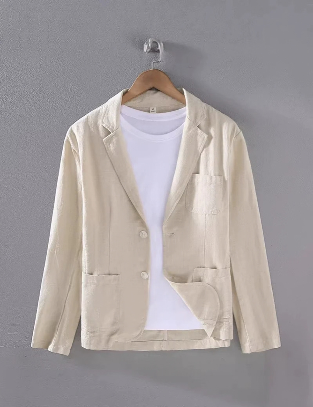 Linen Blazer for Men with Patch Pockets