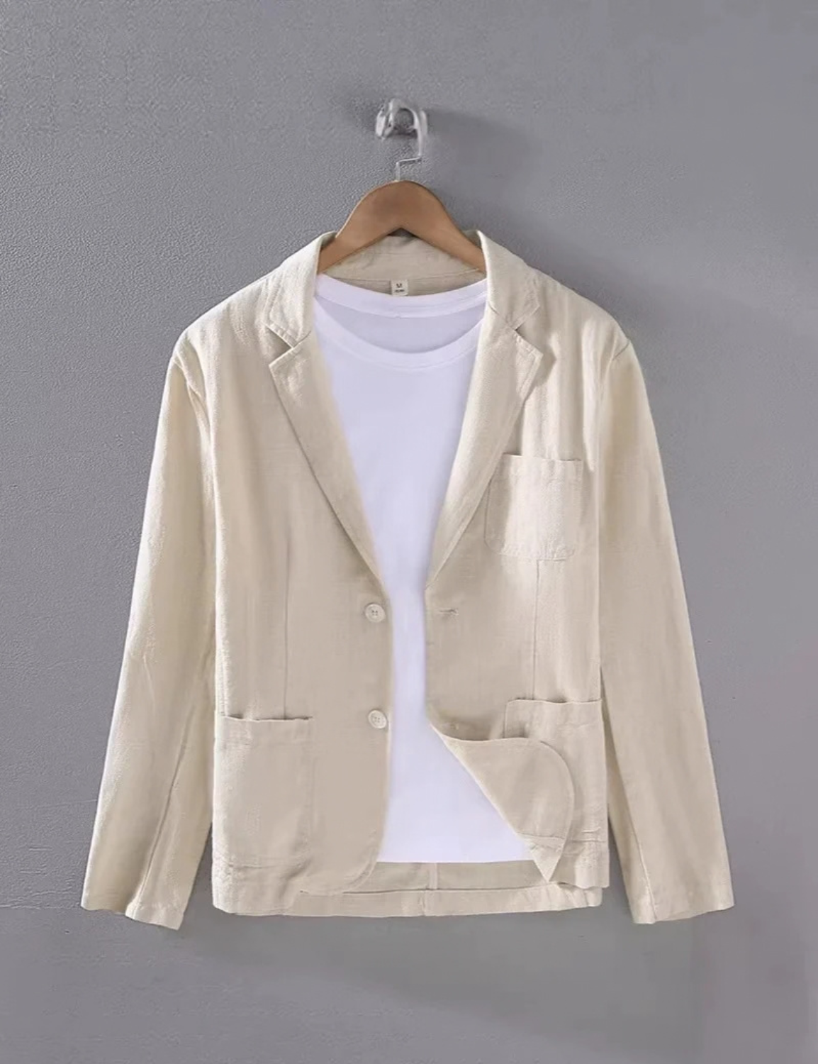 Linen Blazer for Men with Patch Pockets