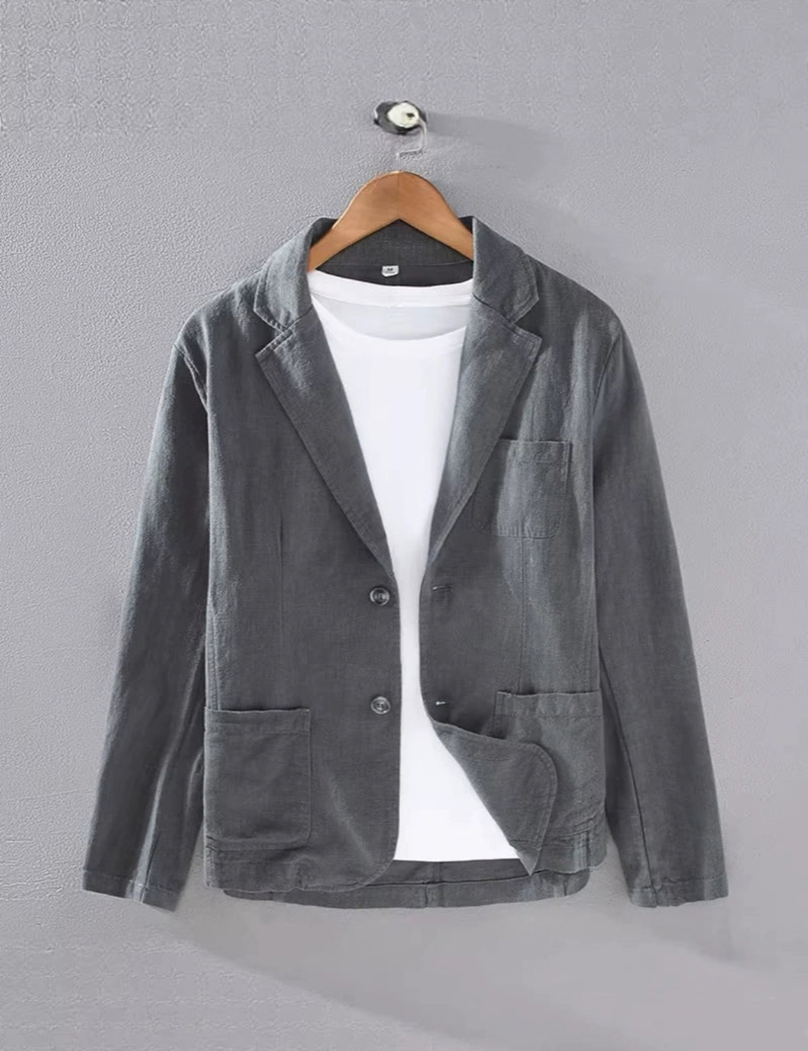 Linen Blazer for Men with Patch Pockets