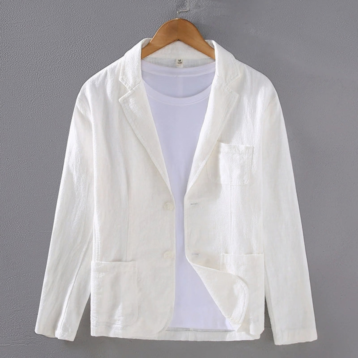 Linen Blazer for Men with Patch Pockets