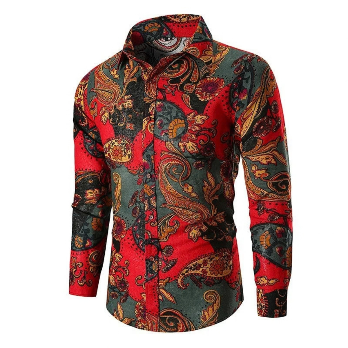 Paisley Print Long Sleeve Shirt for Men with Button-Up Front
