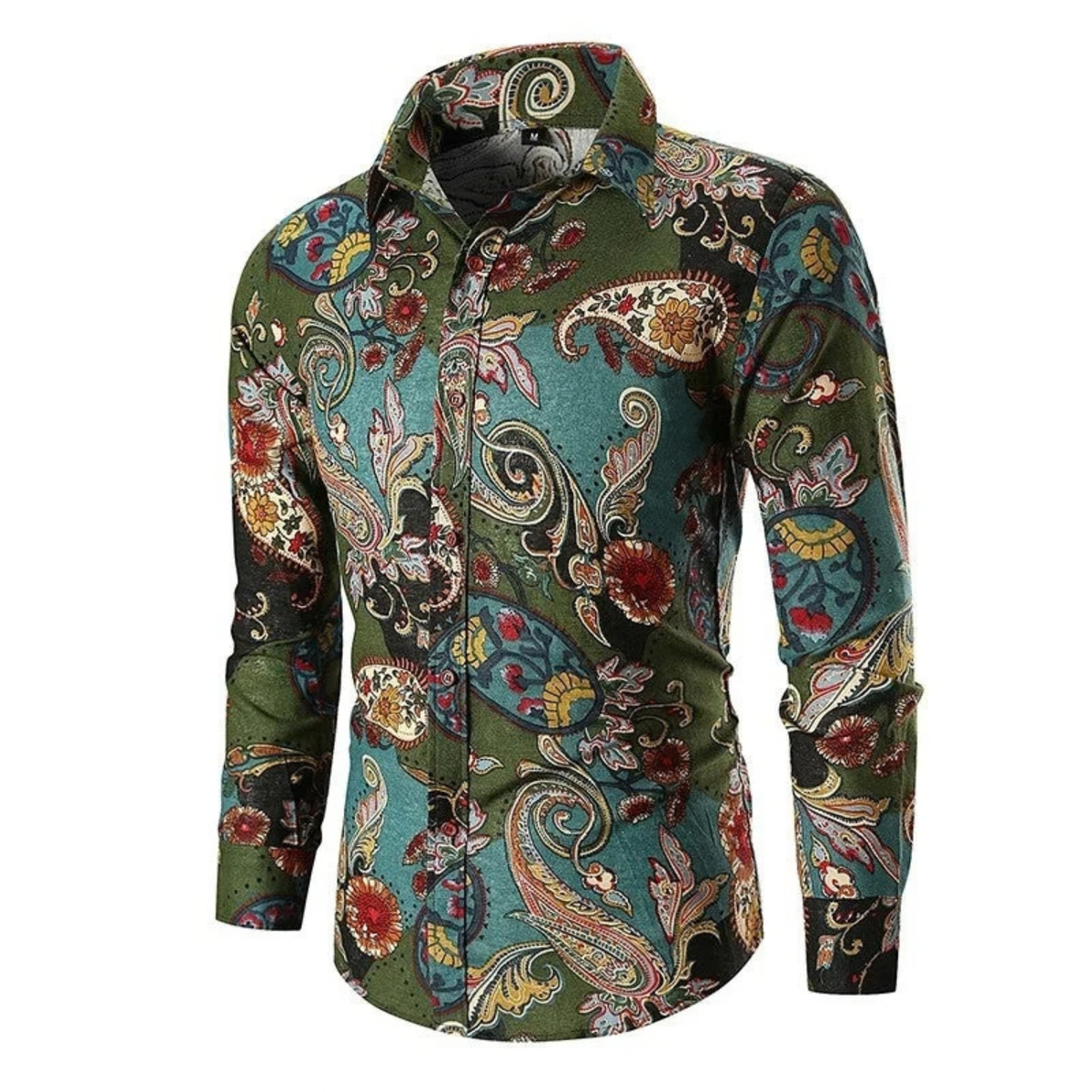 Paisley Print Long Sleeve Shirt for Men with Button-Up Front